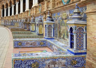 Seville Sevilla Plaza de Espana provincial bench Andalusia Spain square