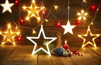 Christmas snowflake star vintage rustic wooden background decoration