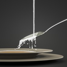 Some milk splashing at the spoon 3d illustration