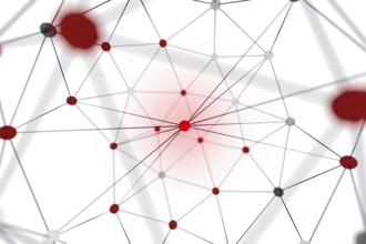 3d rendering of a network with a red center