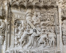 Burgos, Spain, 14 April, 2024: sculpture of Jesus carrying the cross on the retrochoir wall of the