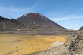 Hiking the Tongariro Alpine Crossing, view of Mt Ngauruhoe, North Island of New Zealand
