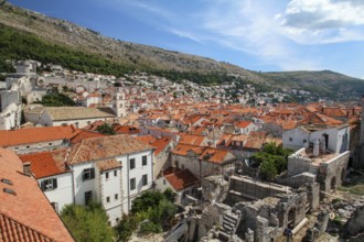 Cityscape of ancient downtown Dubrovnik seen from the city wall, Croatia, Europe