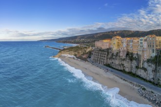 Tropea, Italy, 16 December, 2023: view of Rotonda Beach and the colourful old town of Tropea in