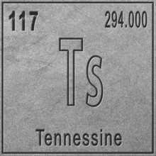 Tennessine chemical element, Sign with atomic number and atomic weight, Periodic Table Element,