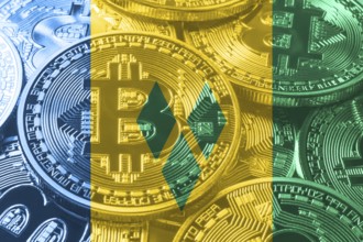 Saint Vincent and the Grenadines bitcoin flag, national flag cryptocurrency concept black