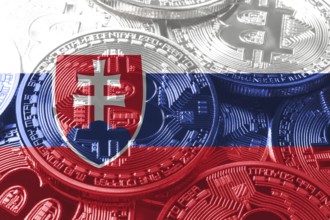 Slovakia bitcoin flag, national flag cryptocurrency concept black background