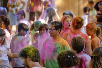 Fiesta Holi infantil, Llucmajor, Mallorca, balearic islands, Spain, Europe