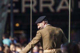 Madrid, Spain, October 12, 2023: Officer of the Army with beret during the parade of the armed