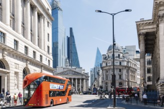 London, UK, May 14, 2019: Cityscape of the financial district near the Bank of England a sunny day