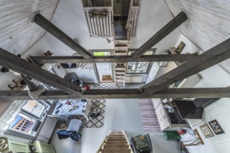 Rensmur, Sala Vastmanland County -Sweden, 08 06 2019: Wooden structure of the ceiling of a