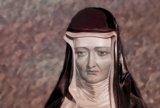Figure of Hildegard of Bingen, Sibyl of the Rhine, 1098 – 1179, German Benedictine abbess and