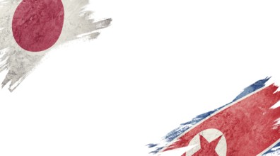 Flags of Japan and North Korea on White Background