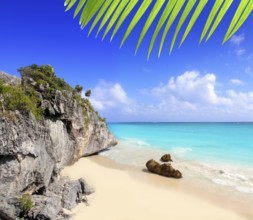 Caribbean beach in Tulum Mexico under Mayan ruins Mayan Riviera