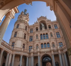 Portal at the entrance to Schwerin Castle, main façade with equestrian statue of the Abodrite