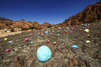 Desert X art project, Mohammed Ahmed Ibrahim - falling stones garden, Eco Luxury Hotel Our Habitas,