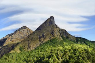 Two rocky mountain tops and valley, Kolukkumalai, Western Ghats, Suryanelli, Theni, Tamil Nadu,