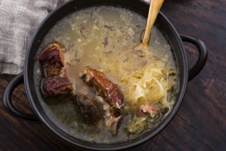 Cabbage soup with meat. Farm-style