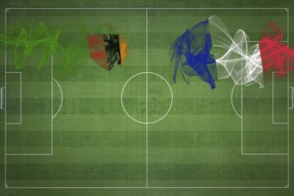 Zambia vs France Soccer Match, national colors, national flags, soccer field, football game,