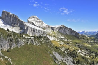Swiss Alps in early fall. Cold sharp rocks slightly sprinkled with the first snow