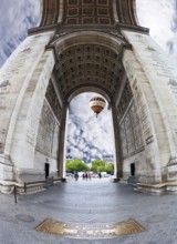 Effective and unexpected foreshortening Triumphal Arch in Paris. The photo is made the lens Fisheye