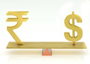 Balancing, united states dollar and indian rupee, india, asia