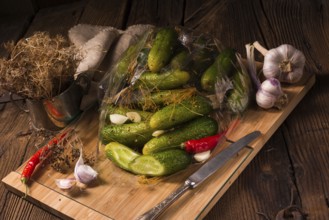 Salt cucumbers briefly stored