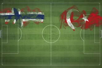 Norway vs Turkey Soccer Match, national colors, national flags, soccer field, football game,