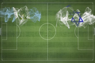 Guatemala vs Israel Soccer Match, national colors, national flags, soccer field, football game,