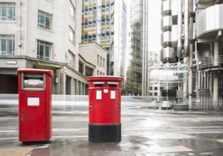 English style red mailboxes vintage buildings