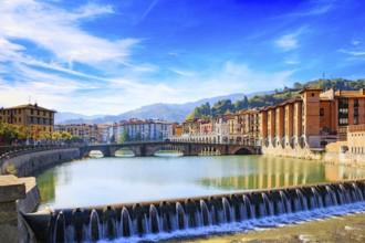 Beautiful bridge and dam was built across the river Oria. Basque country. Tholosa is a small old