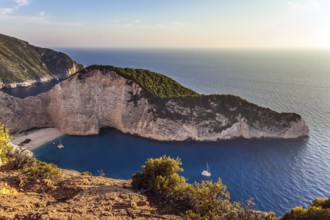 Greece. The magical island of Zakynthos. The cove with a small sandy beach. The famous rusty ship,