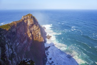 Bird's-eye view. South Africa. Powerful ocean surf. Cape of Good Hope at the southern tip of the