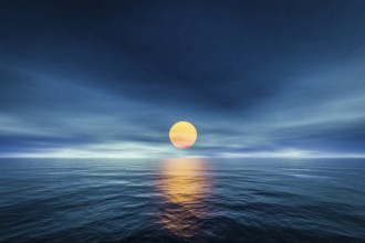 3d rendering of a sunset over the sea