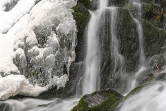Frozen waterfall in a mountain stream in winters. Le Le Hohwald Bas-Rhin, Collectivite europeenne
