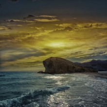 Almeria Playa del Monsul beach sunset at Cabo de Gata in Spain