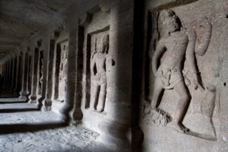 Sculpture carved on kailasa temple wall aurangabad maharashtra, india, asia