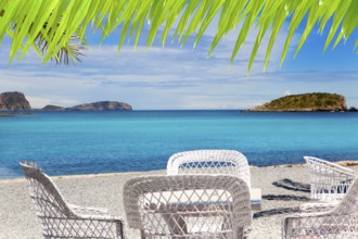 Ibiza Patja des Canar beach with turquoise water in Balearic islands