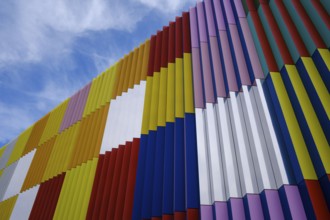 Colourful façade of the Mira shopping centre on the Nordhaide in Munich