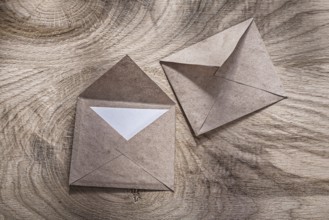 Vintage post envelopes on wooden board