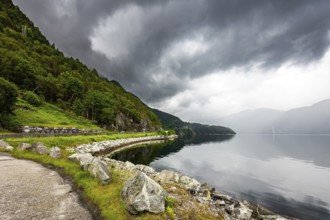 Scenic road in the mountains of Western Norway. Beginning of the Hardangerfjord. Scandinavia.