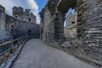 Conwy Castle, tour of the stone ruins of the castle, Conwy, Wales, Great Britain