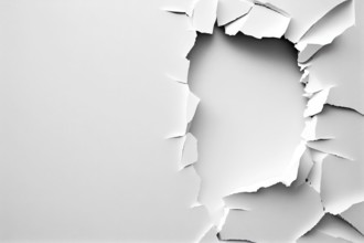 Broken white wall with a hole in the center. 3d illustration
