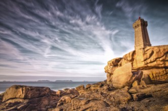 Men Ruz lighthouse, Cote de Granit Rose, Brittany, France, Europe