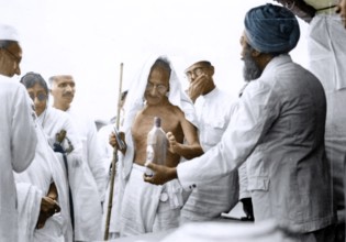 Mahatma Gandhi inspecting Village Industries exhibition, Ramgarh, Jharkhand, India, Asia, March