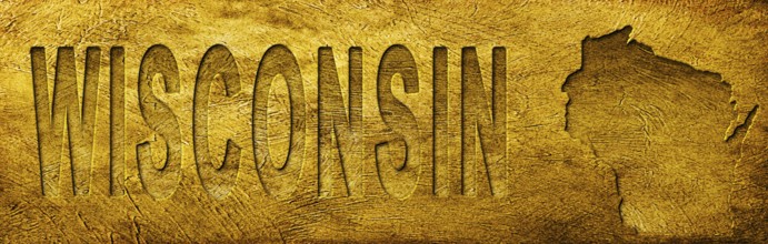 Wisconsin Map and Text on Grunge Gold Texture