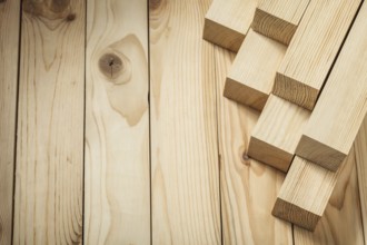 Wooden boards little square timber planks in little stack copy space view