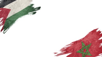 Flags of Palestine and Morocco on white background