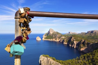 Majorca mirador Formentor Cape in Mallorca island of spain padlocks detail
