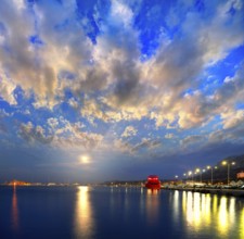 Denia port sunset dusk in marina at Alicante Mediterranean Spain